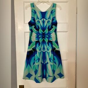 Karen Millen Blue A-Line Midi Dress Crew Neck Sleeveless